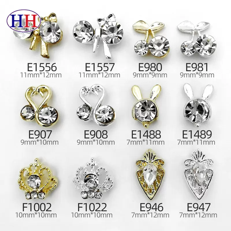 合金蝴蝶结水晶美甲饰品3D立体皇冠樱桃兔子天鹅美甲贴钻厂家批发