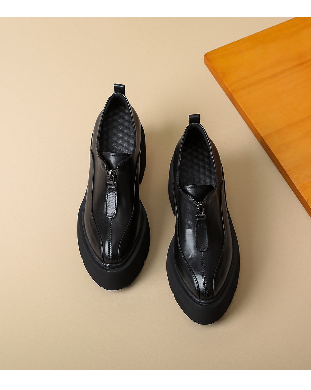 Giày loafer nữ đế xuồng da thật gót vuông phong cách Anh quốc — màu nâu chi tiết 12