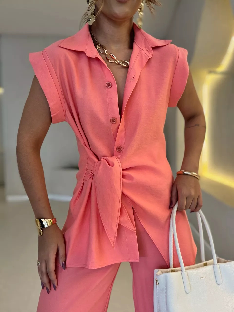 Ensemble Short Et Chemisier À Lacets Pour Femme Style Chic_voghion.com