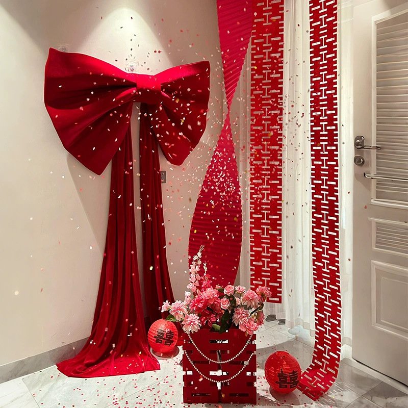 超大红丝绒蝴蝶结装饰婚礼浪漫布置拍照打卡背景墙结婚路引红蝴蝶