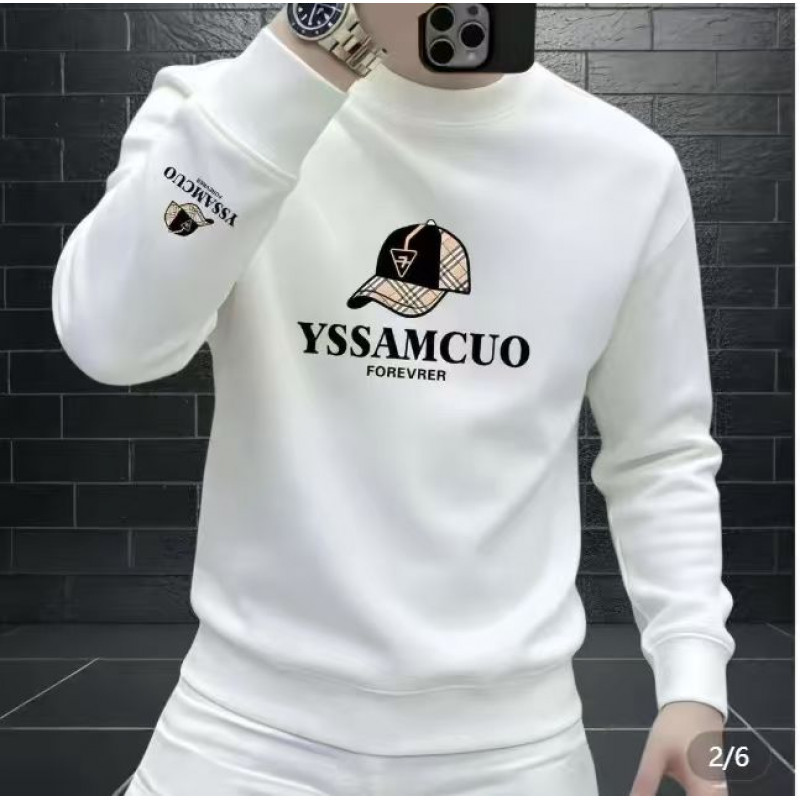 Fashion Trendy Brand Round-Neck Cotton Sweatshirt for Men 2026 Autumn and Winter Men's Casual Versatile Long-Sleeve Fleece-Lined Base Shirt for Men