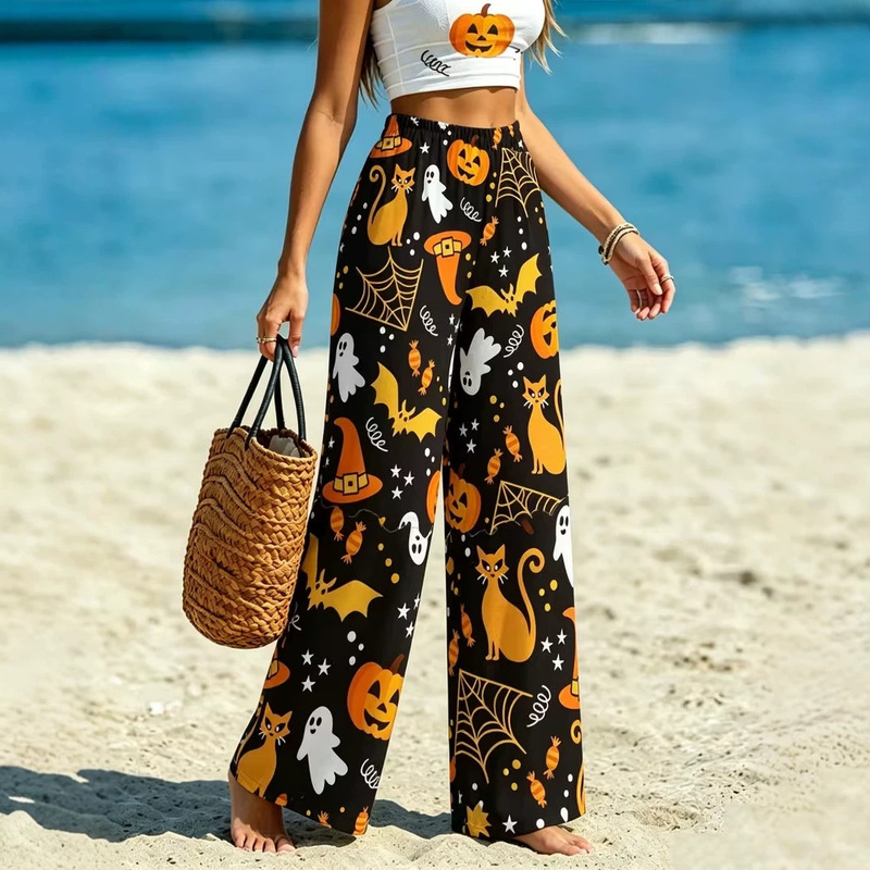 Casual new 2026 European and American fashion 3D digital print women's loose long pants for Halloween and beach wear Casual new 2026 European and American fashion 3D digital print women's loose long pants for Halloween and beach wear