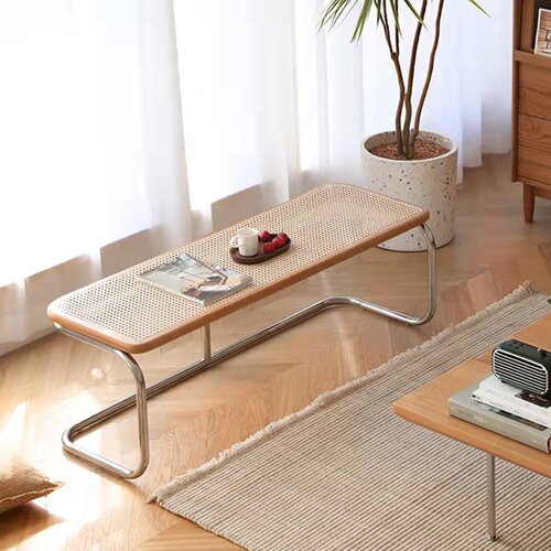 Nordic creative rattan bench home door solid wood shoe changing stool bedroom second-hand bed end stool bed and breakfast porch low stool