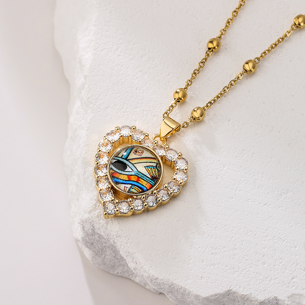 Fashion Heart Shape Eye Copper Inlay Zircon Pendant Necklace 1 Piece