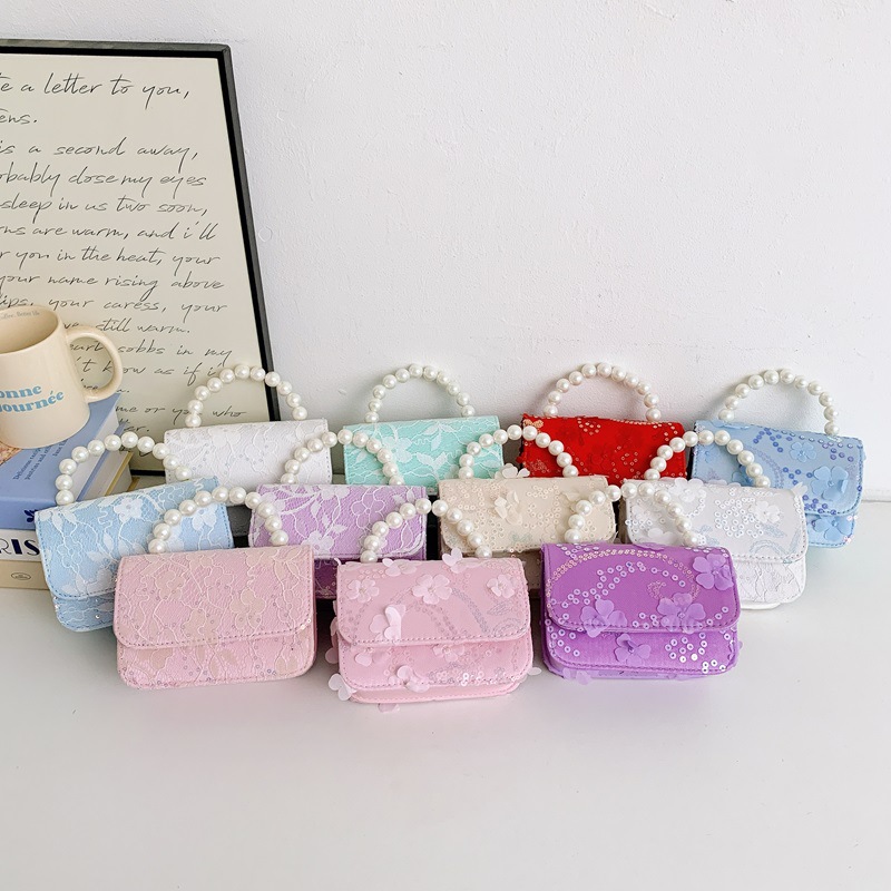 New Pearl Hand-Held Light Plate Bare Bag Sequin Cute Flower Kidsren's Bag Girls DIY Coin Shoulder Crossbody Bag