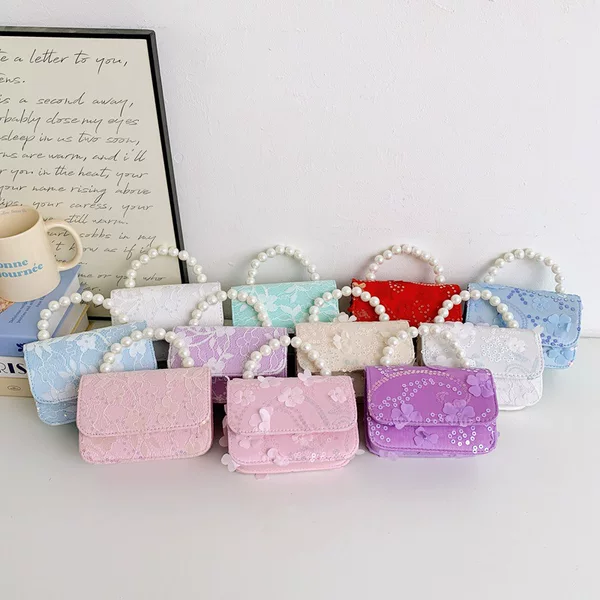 New Pearl Hand-Held Light Plate Bare Bag Sequin Cute Flower Kidsren's Bag Girls DIY Coin Shoulder Crossbody Bag