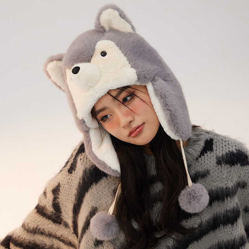 Husky ear hat girl in winter playful age reduction