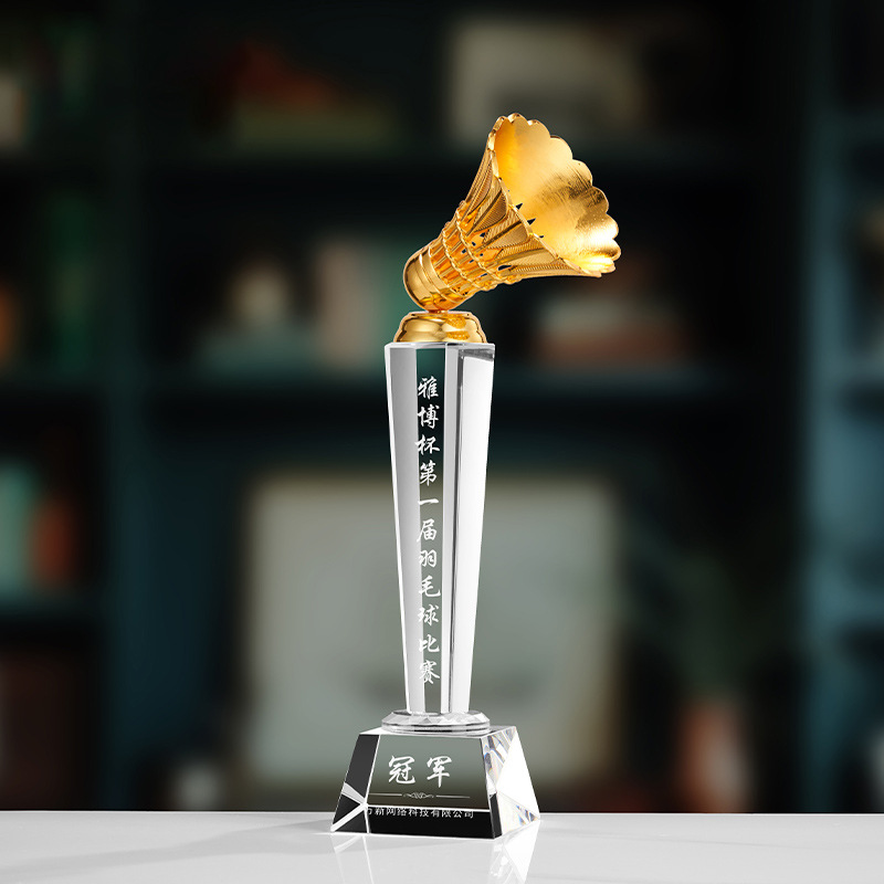 Trofeo de cristal de grabación reunión anual de competición de premios medallas de metal de madera sólida colorido trofeo de cristal impreso