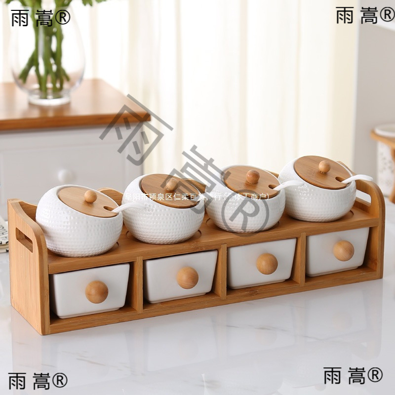 创意陶瓷调味罐套装家用厨房调料盒套装日式双层六件套调料瓶盐罐