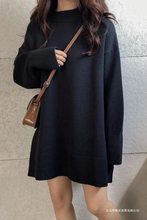 2024新款黑色宽松遮肚子毛衣中长款连衣裙冬季打底针织裙子女秋厚