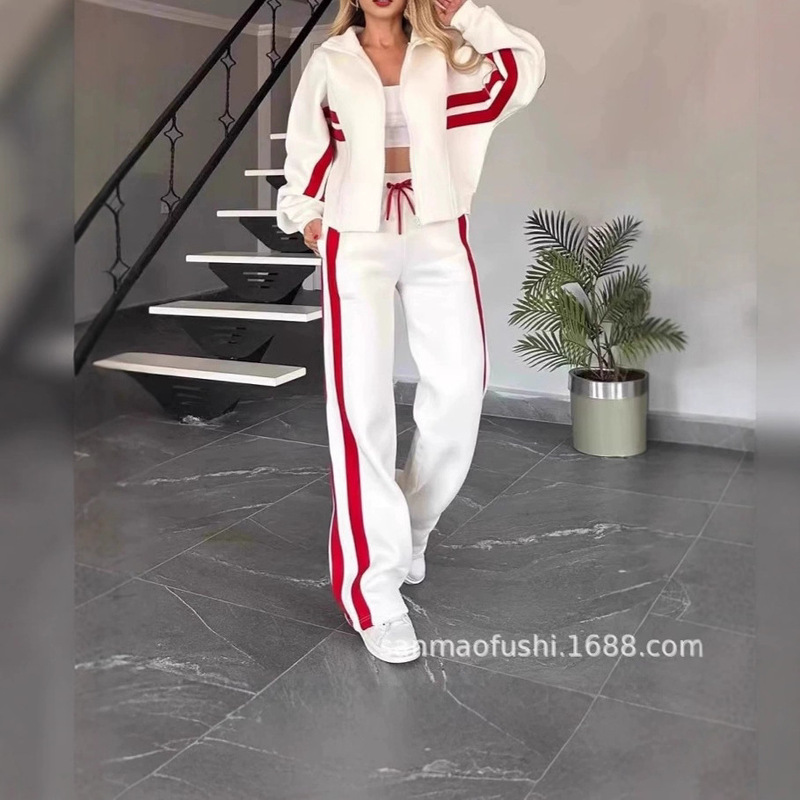 2025 Sports Casual Fashion Two-Piece Set New Trendy High-End Stylish Street-Style Age-Reducing Slimming Straight-Leg Pants Set