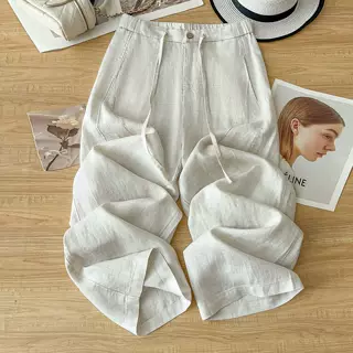 麻本色棉麻阔腿裤女夏薄款2026新款垂坠感抗皱天丝亚麻休闲直筒裤