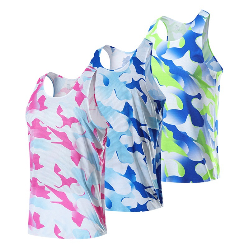 Chaleco de secado rápido para atletismo y carreras de maratón, para hombre y mujer, ligero, con estampado de camuflaje deportivo, tipo camiseta sin mangas de secado rápido.