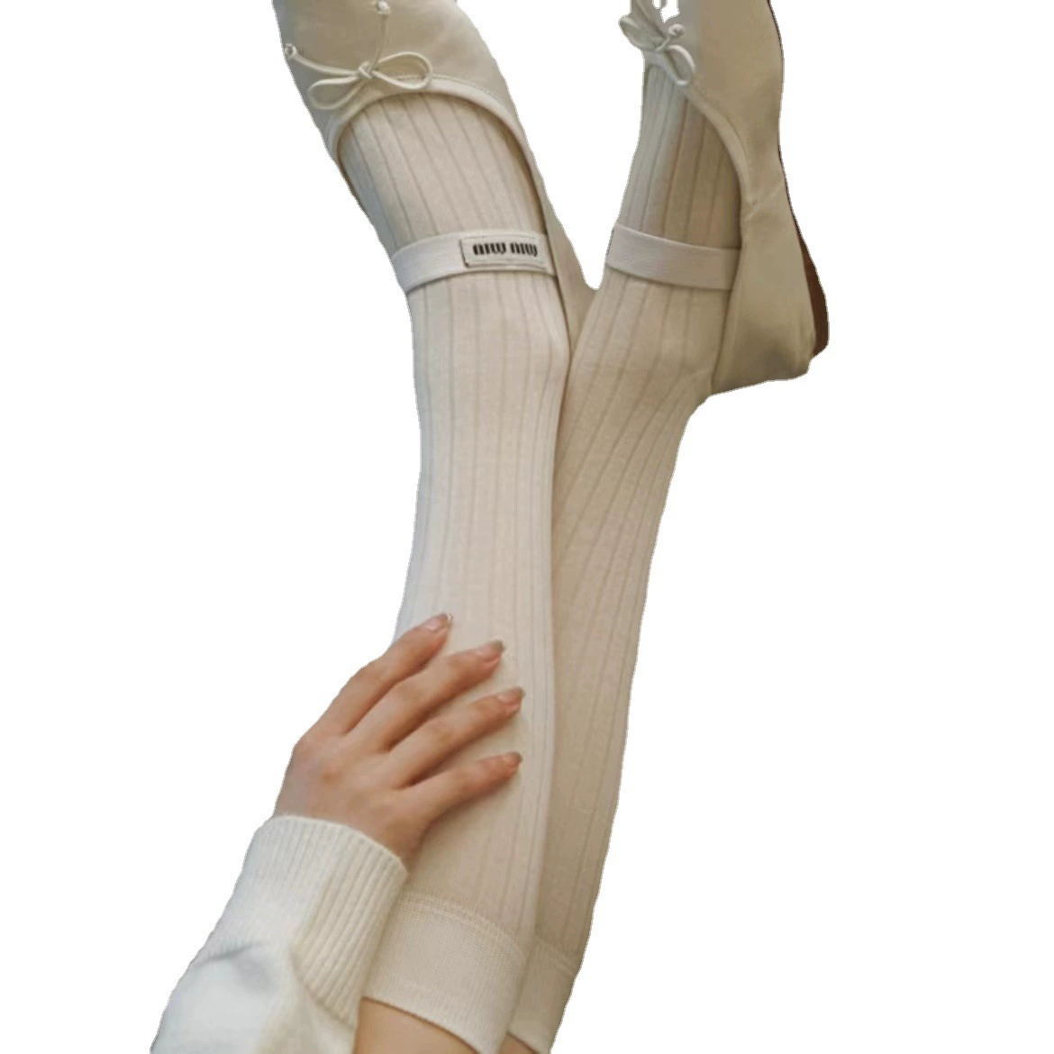 Breathable thin white cute Japanese knee socks, mid-length