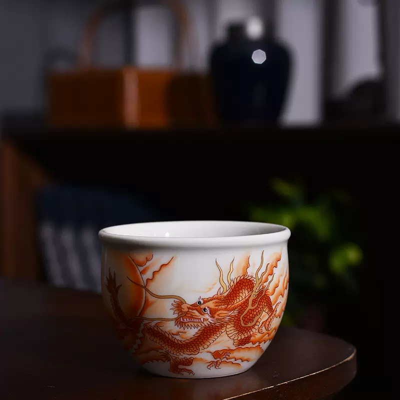 青花主人杯单杯龙纹白瓷个人杯子清仓特价茶杯陶瓷功夫茶具品茗杯