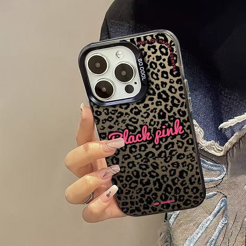 Aplicable Apple 16promax funda para teléfono móvil leopardo iphone15 color plata carcasa 14IMD dura 13p láser rosa