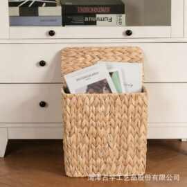跨境水葫芦草编收纳篮带盖卫生间垃圾桶客厅床边脏衣篮编织收纳筐