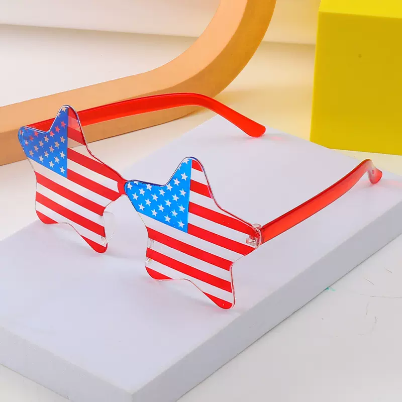 跨境现货红白蓝爱心独立日美国星条国旗太阳镜 聚会游行搞怪眼镜