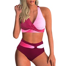 条纹新款高腰比基尼欧美外贸多色性感分体跨境海边沙滩分体泳衣