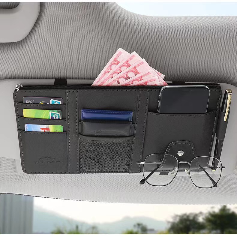 Car Sun Visor Multifunctional Storage Holder Car Interior Certificate Holder Storage Case Card Holder Glasses Holder Storage Bag