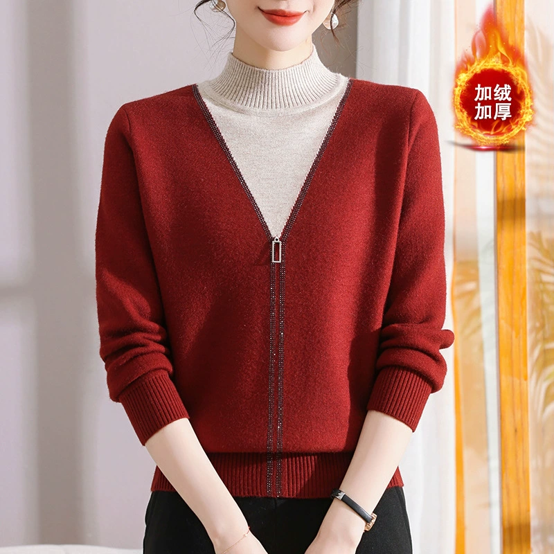 Зимняя одежда мамы плюшевая толстый красный свитер новогодняя одежда