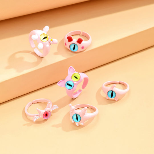 Cute Little Monster Black Cat 2024 New Style Ring Women's Dopamine Jewelry Big Eye Boy Ring Couple's Tail Ring for Men
