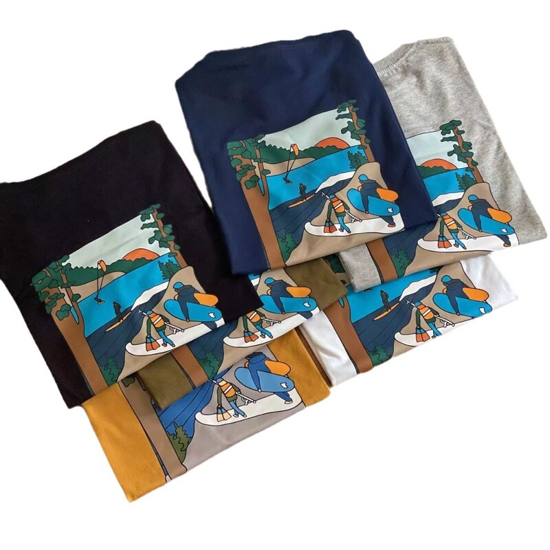 外国貿易夏の山峰プリントカジュアルゆるい丸首半袖tシャツ男女カップル服|undefined