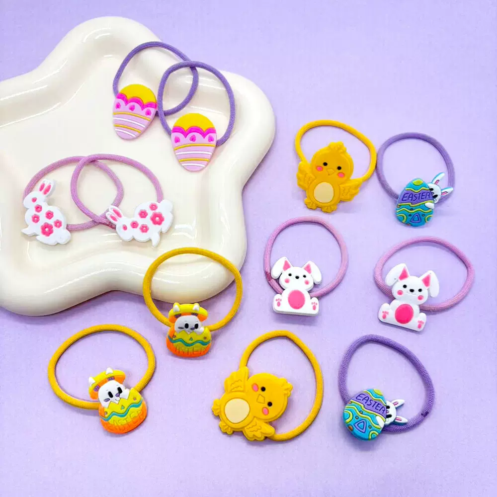 跨境复活节儿童发圈兔子胡萝卜头绳发饰小鸡蛋蛋节日装饰发饰批发