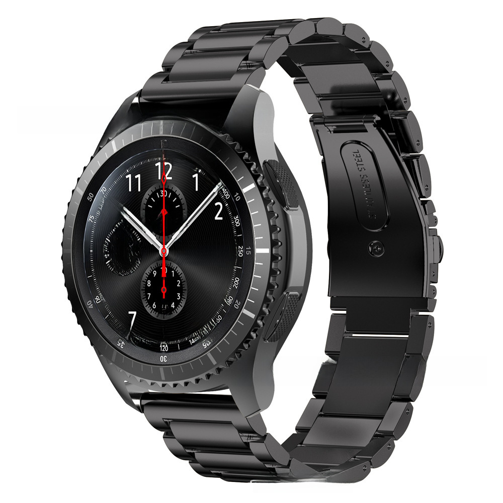 適用三星Gear s3 Frontier三星三珠不鏽鋼錶帶彈弓扣鏈式鋼帶22mm
