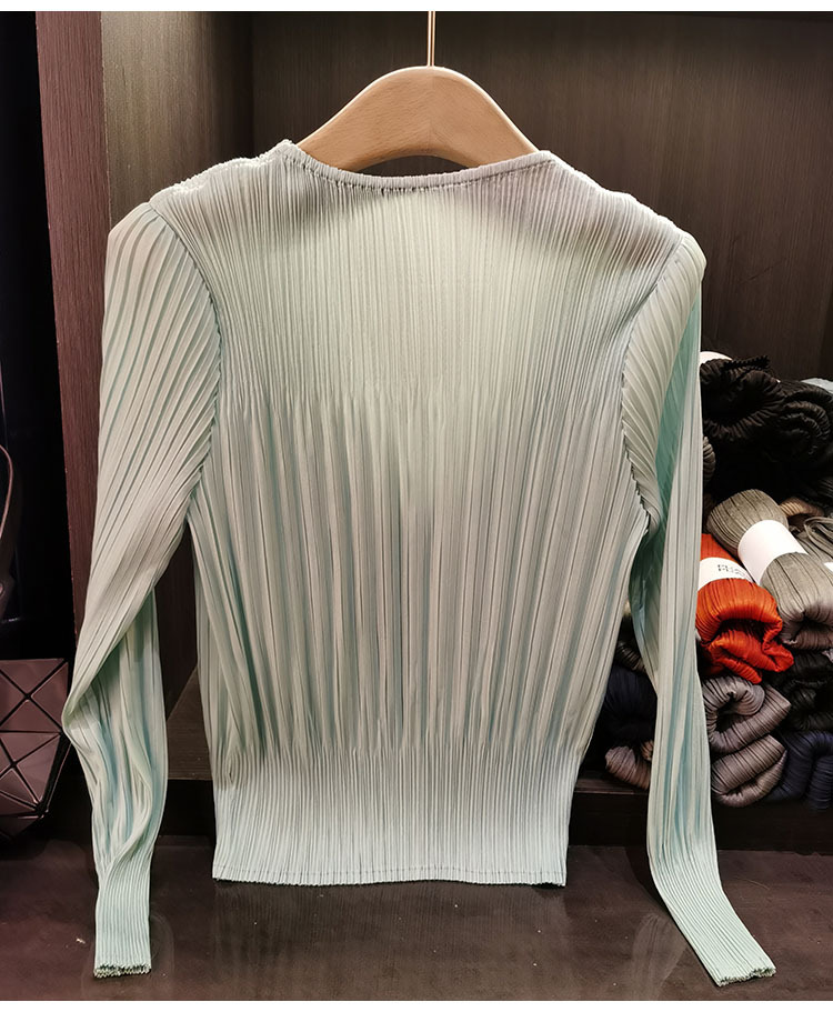 Áo cardigan cổ chữ V dáng ngắn tay dài mới xuân hè — Màu xanh lam nhạt, Màu đen, Màu tím nhạt, Màu hồng chi tiết 10