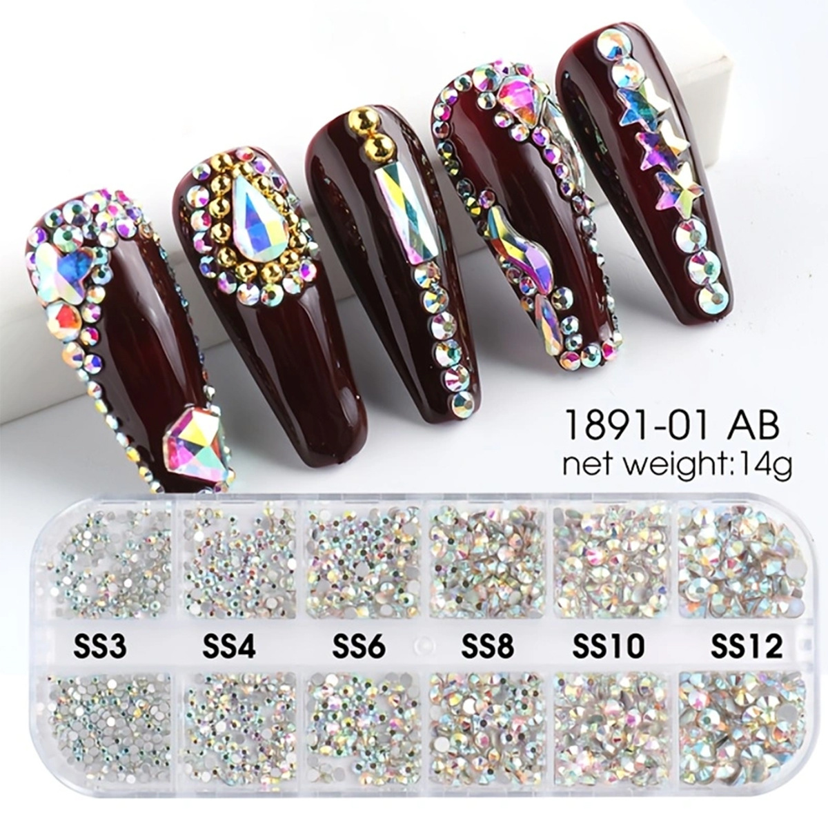 Joyas de manicura 12 ga acrílico transfronterizo conjunto explosivo AB mezcla taladro plano taladro de manicura de color al por mayor