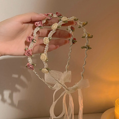 山茶花髮帶女綁發飄帶發箍夏天絲巾髮飾網紅一體系帶編髮絲帶頭飾