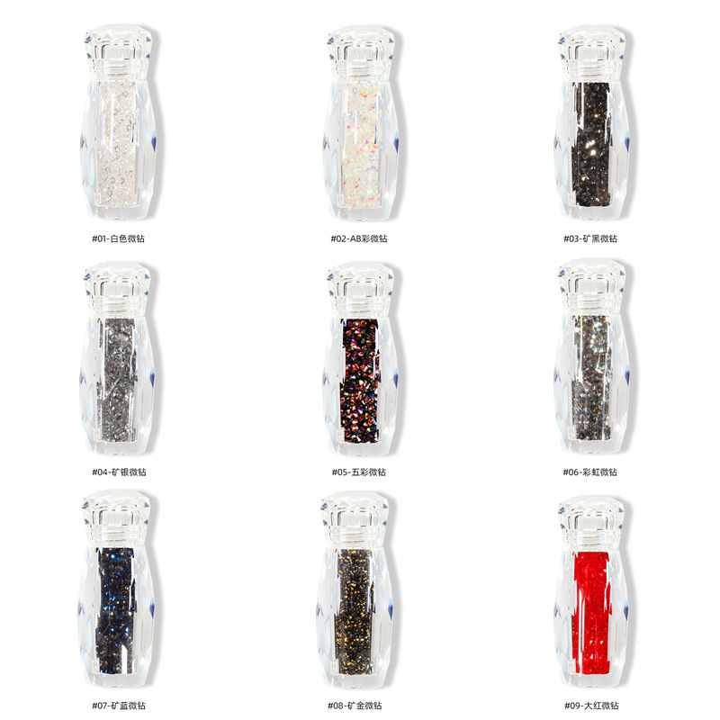 Exclusiva transfronteriza para arte de uñas, micro-diamantes, fantasía, cuentas de mago, uñas, perlas adhesivas, microperlas transparentes, micro-diamantes, botellas en stock