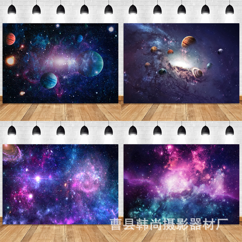 New Cosmic Planet Starry Sky Photography Background Cloth Children's Photo Portrait Birthday Party Decoration Cross-border Foreign Trade
