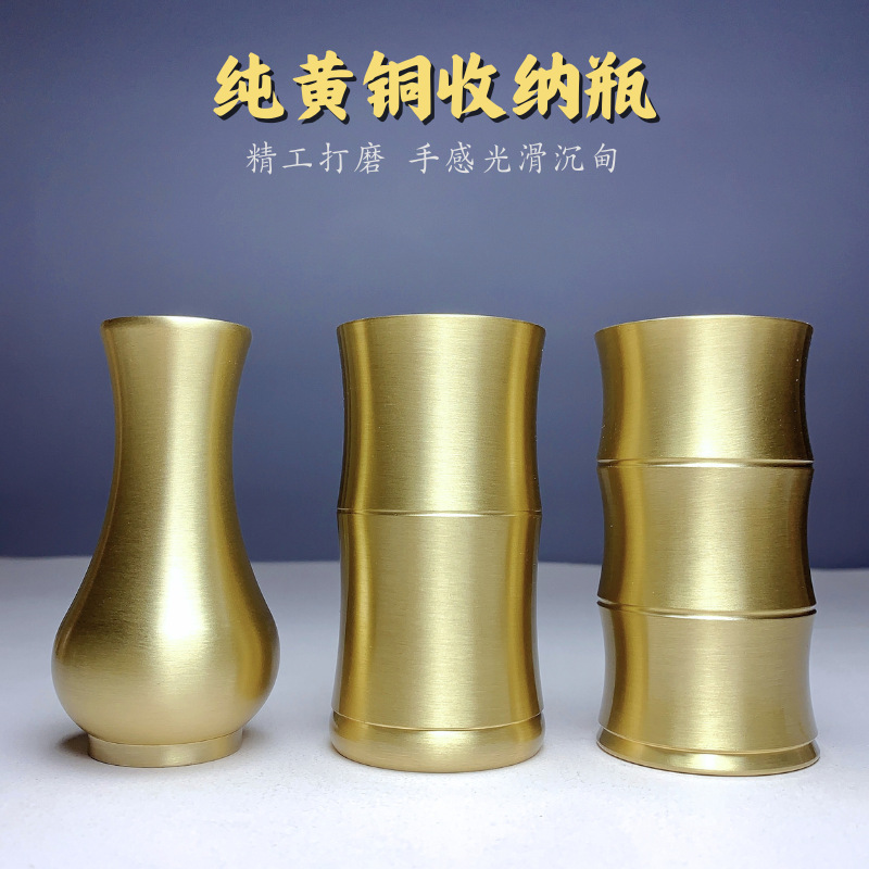 Incense holder incense tool storage bottle bamboo joint bottle incense vessel copper tea ware bottle office tea room pen holder