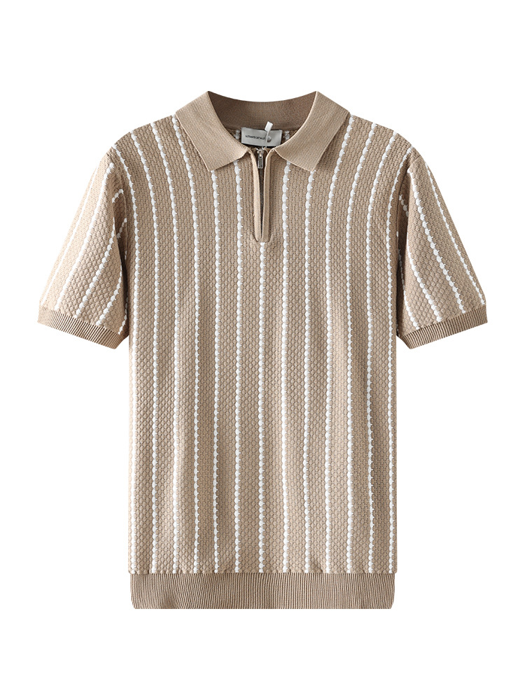 Europa y los Estados Unidos de verano hombre jacquard rayas punto polo medio cremallera solapa camiseta de negocios de manga corta camiseta casual