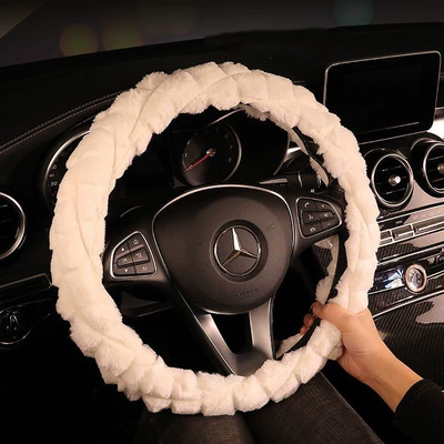 Anti-freeze Handle Cover Cute — Steering wheel cover - plush-style-round-pure-white-38cm