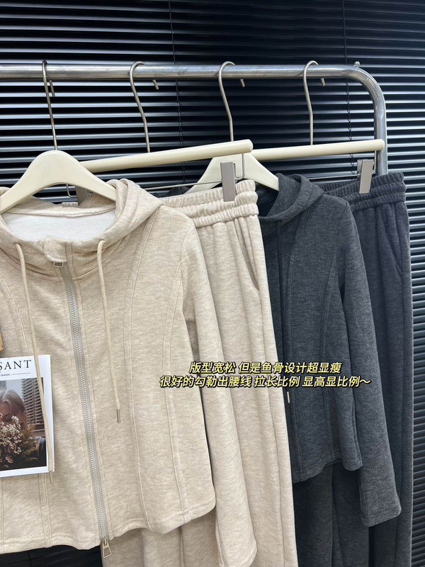早秋薄绒连帽卫衣套装女宽松慵懒风上衣外套alo直筒长裤两件套|undefined