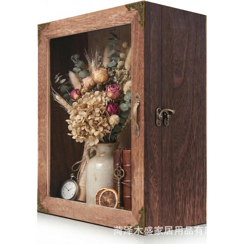 Wooden Photo Frame Display Box Wall-Mounted Dried Flower Decoration Box Hollow Wedding Bouquet Shadow Box Keepsake Box