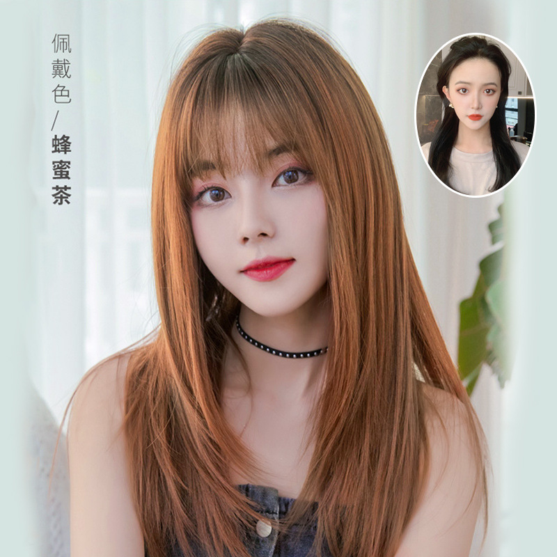 Elastic net Wig Headgear Long straight hair natural cartoon Qi Liu clavicle Headgear Fiber Wig