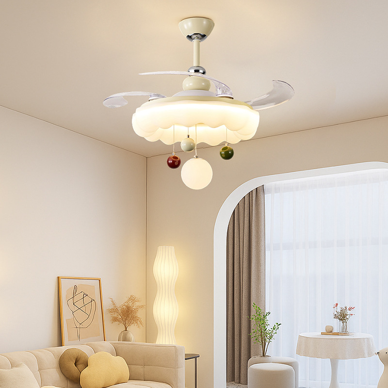 Cream Retro Style Bedroom Fan Lamp Study Eye Protection Ceiling Fan Lamp Simple Restaurant Integrated Electric Fan Zhongshan Lamps