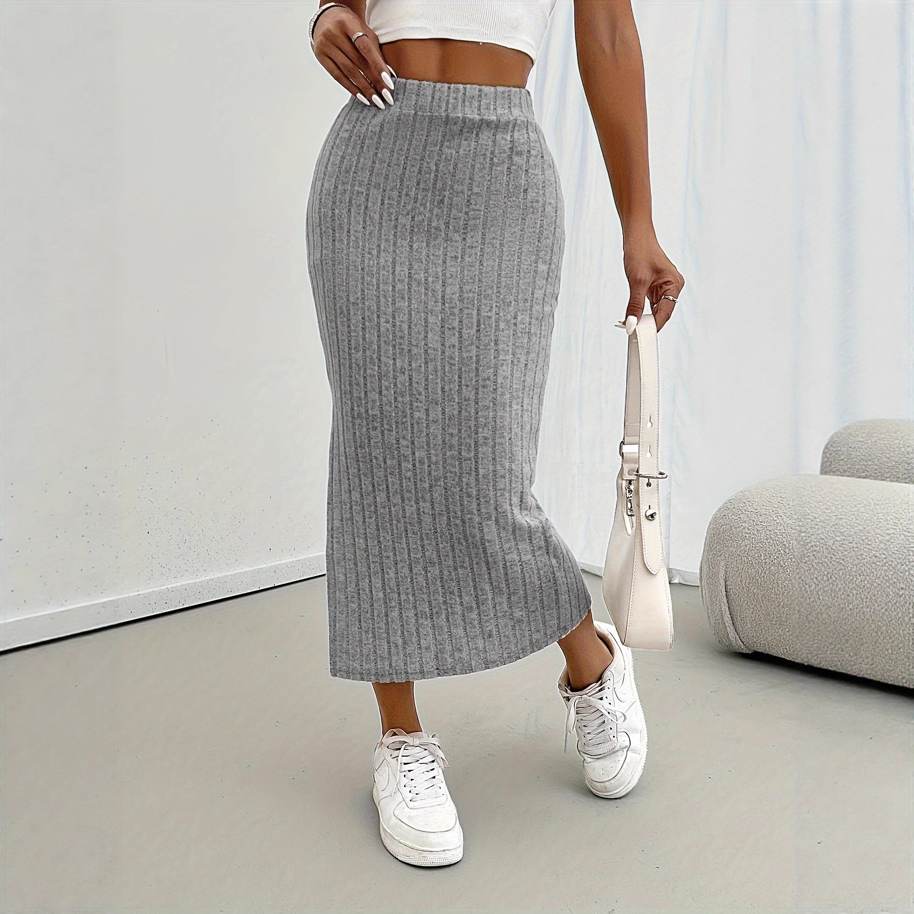 2025欧美跨境亚马逊新款高腰侧边开衩修身时尚针织半身裙女装裤裙