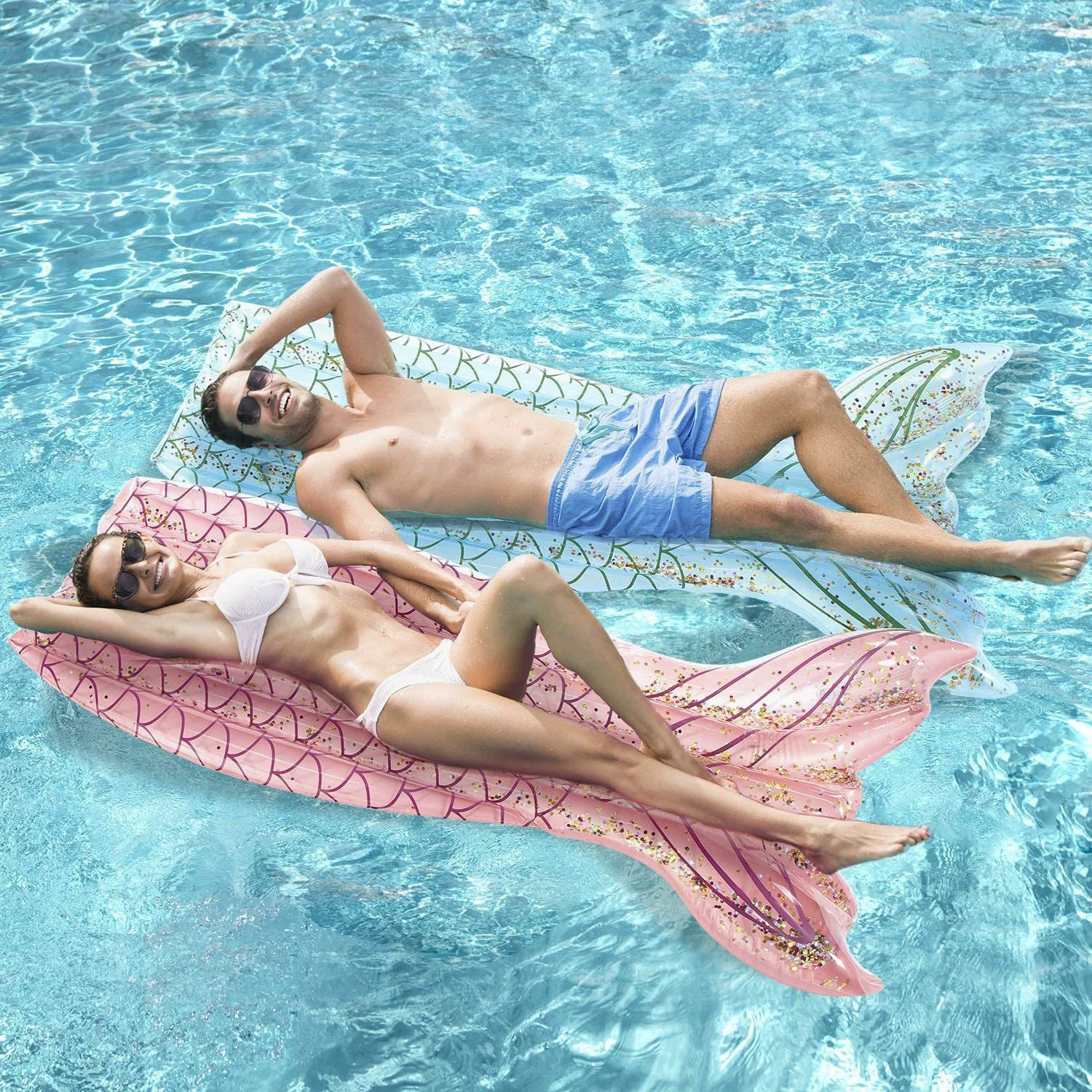 Трансграничная фабрика надувной водный шезлонг блестки русалка плавающий хвост плавающей рыбы плавающий взвод складной надувной плавающий кровать