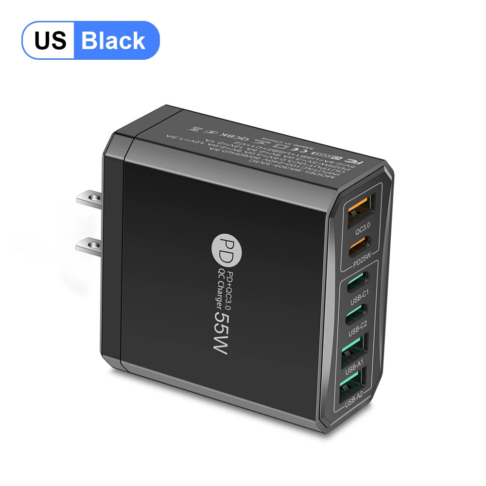 Быстрое зарядное для мобильного телефона 3PD+3USB, дорожный блок, стандарты PD55W QC3.0+PD25W