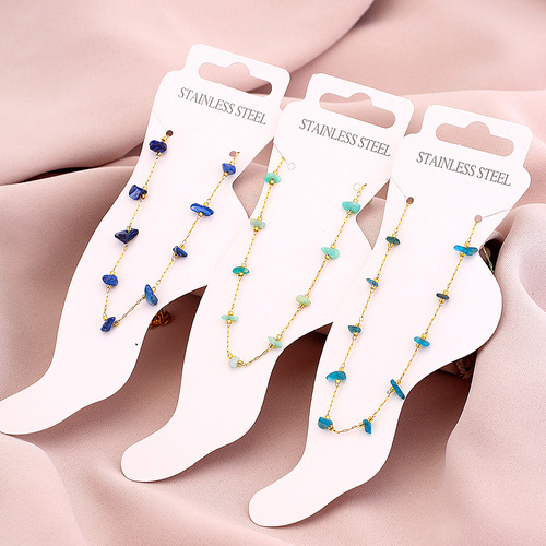 Cross-border Bestselling Summer Fashion Versatile Couple Titanium Steel Ankle Chain for Girls, High-End Peacock Natural Stone Ankle Chain Accessory
