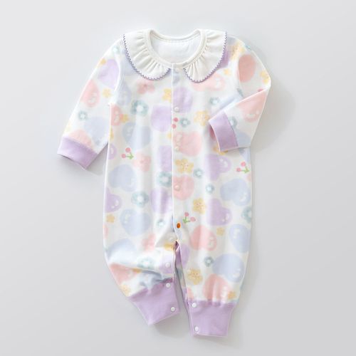 Baby girl's jumpsuit, spring and autumn baby clothes, newborn pure cotton antibacterial clothes, infant and toddler four-season harem clothes