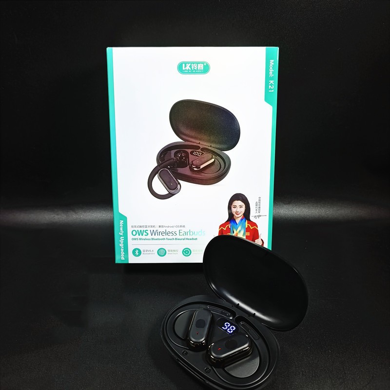 Los auriculares Bluetooth de la pinza auricular de lingke no pueden mostrar el número de auriculares. la cápsula espacial transparente de conducción auricular tiene un bajo pesado en Stock.