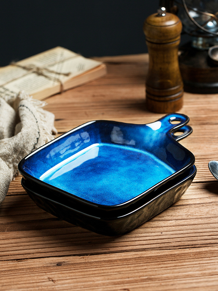 Placa de cerámica creativa con mango hogar plato fruta hornear Internet celebridad arroz al horno japonés esmalte vajilla