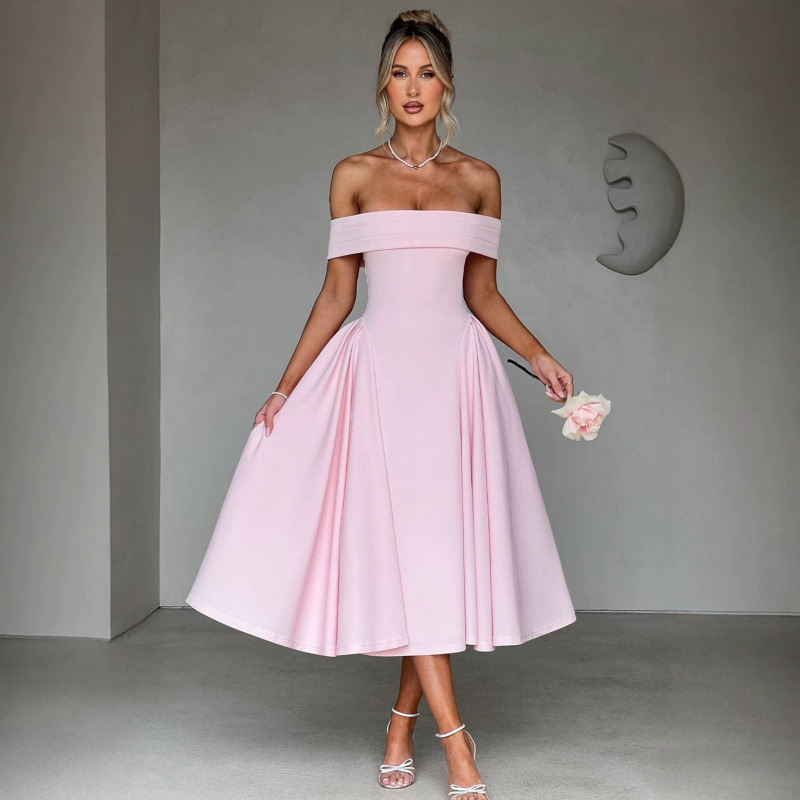 2026 Spring Cross-Border European and American Ins Style Pink High-Waisted Ultra-Long Dress Women's Party Dress 2026 Summer