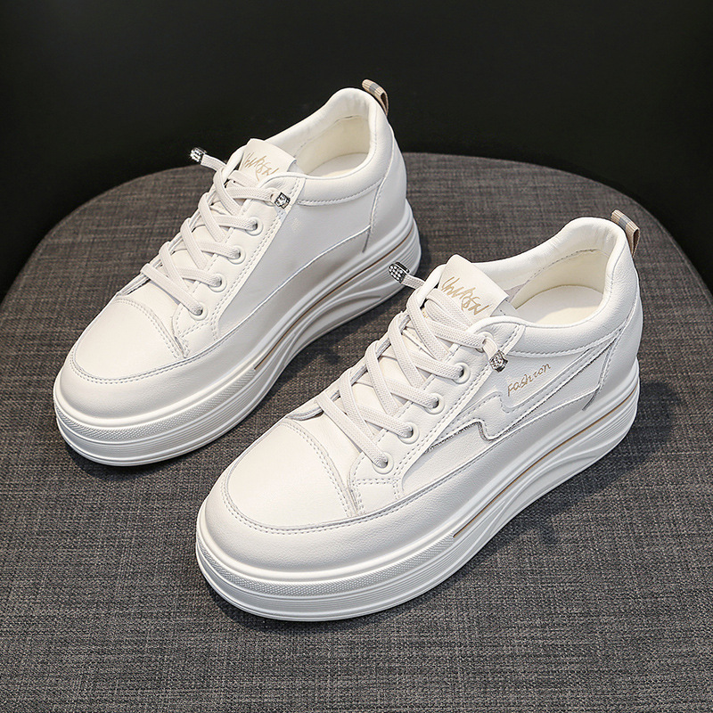 Genuine leather thick sole with one foot raised inside, women's new small versatile sports and leisure shoes for spring_voghion.com